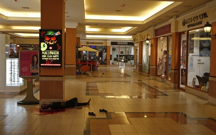 A woman's body in Westgate shopping centre in Nairobi after a shooting spree